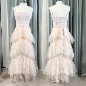 Whimsical Fairy Pink Tulle Tiered Corset Gown Size 12 Coquette Evening Formal